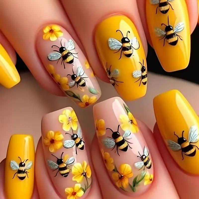 Nail Art Flower - 24pcs/set Medium long fake nails for