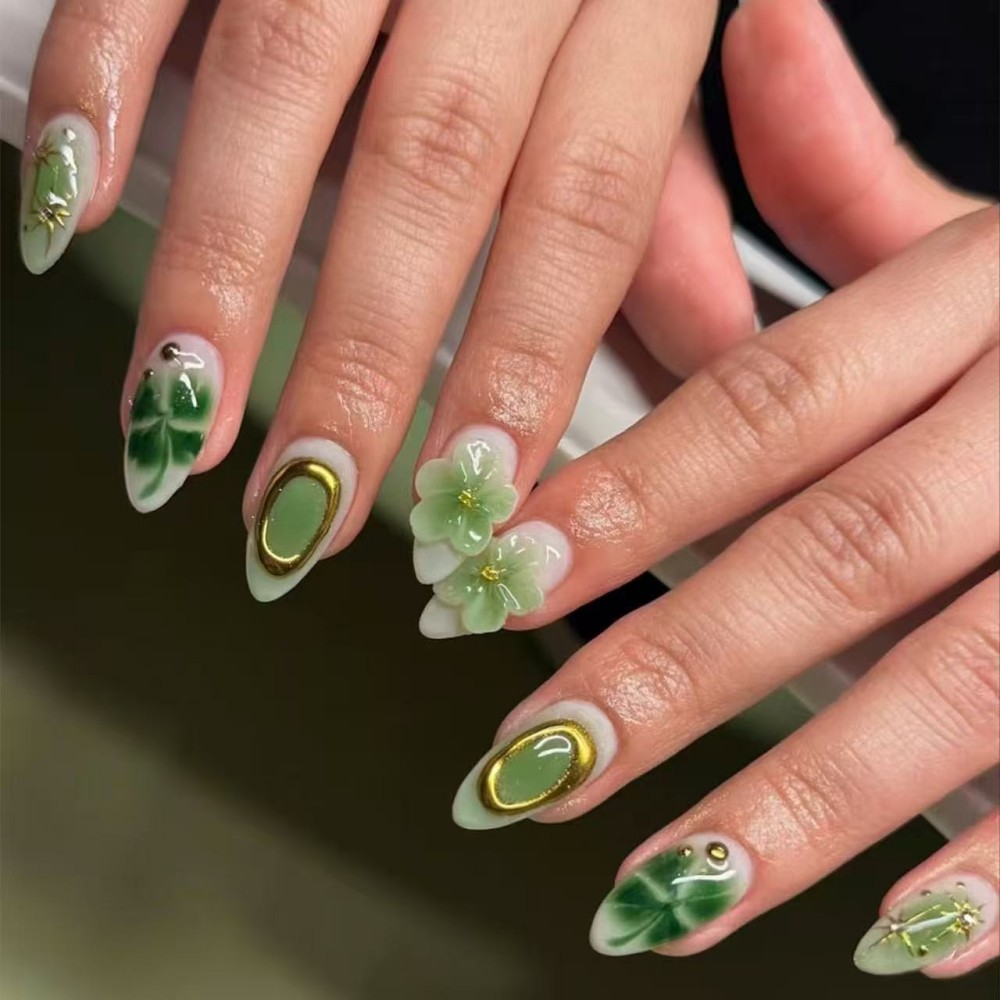 Nail Art Flower - 24PCS Luxury Emerald Green Flower Press