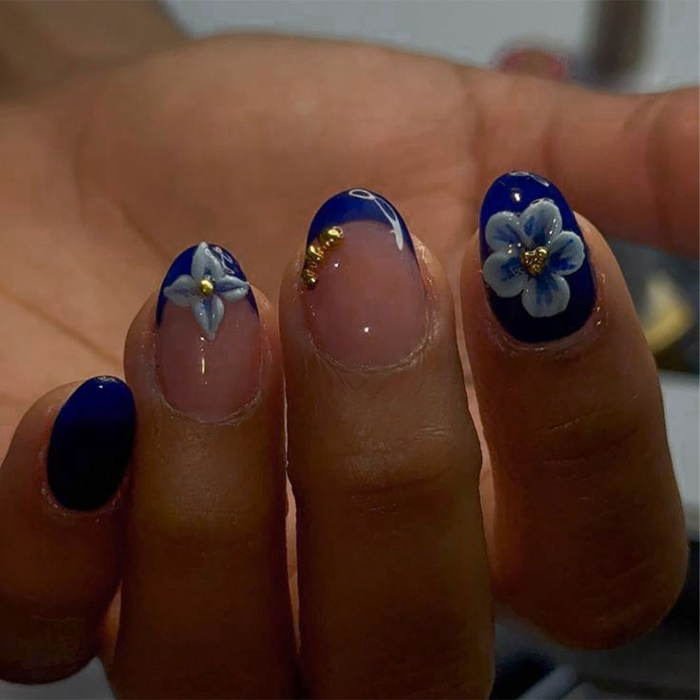 Nail Art Flower - 24pcs Short Oval 3D Gel Nail