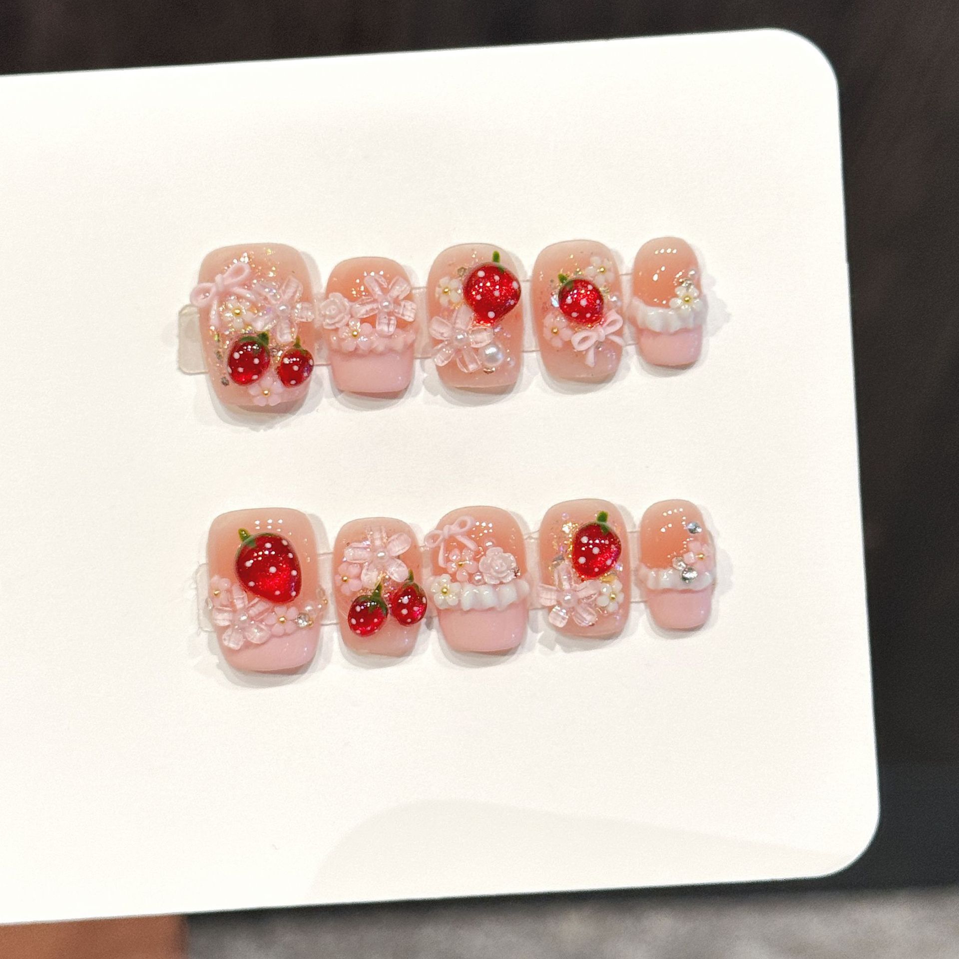 Nail Art Flower - 10pcs Cute Red Strawberry Press On