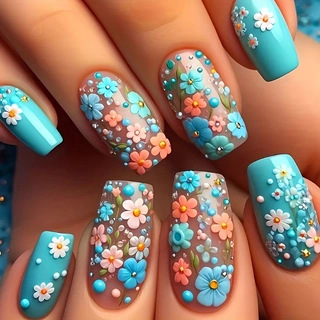24pcs/set Medium long fake nai - Nail Art Flower ulasan dan harga
