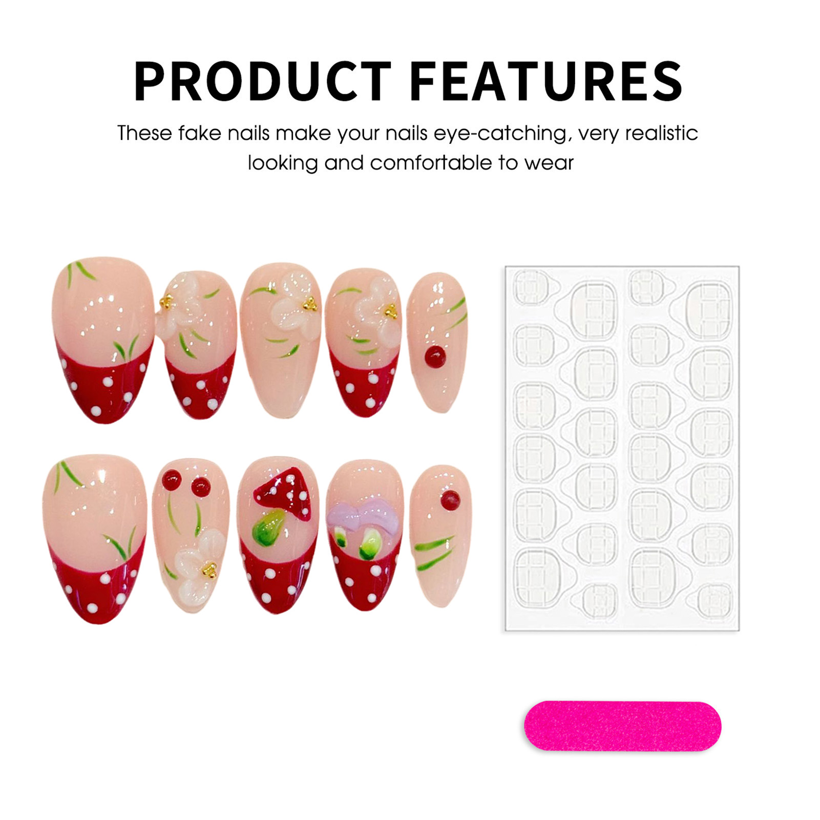 10Pcs Red White Polka Dot Desi - Nail Art Flower ulasan dan harga