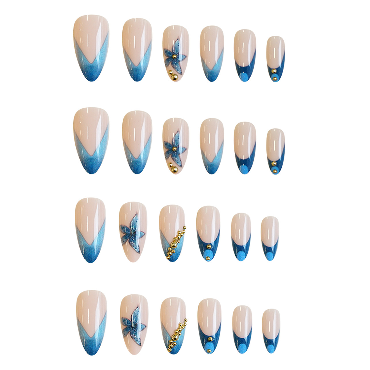Nude fake nails with pink blue - Nail Art Flower ulasan dan harga