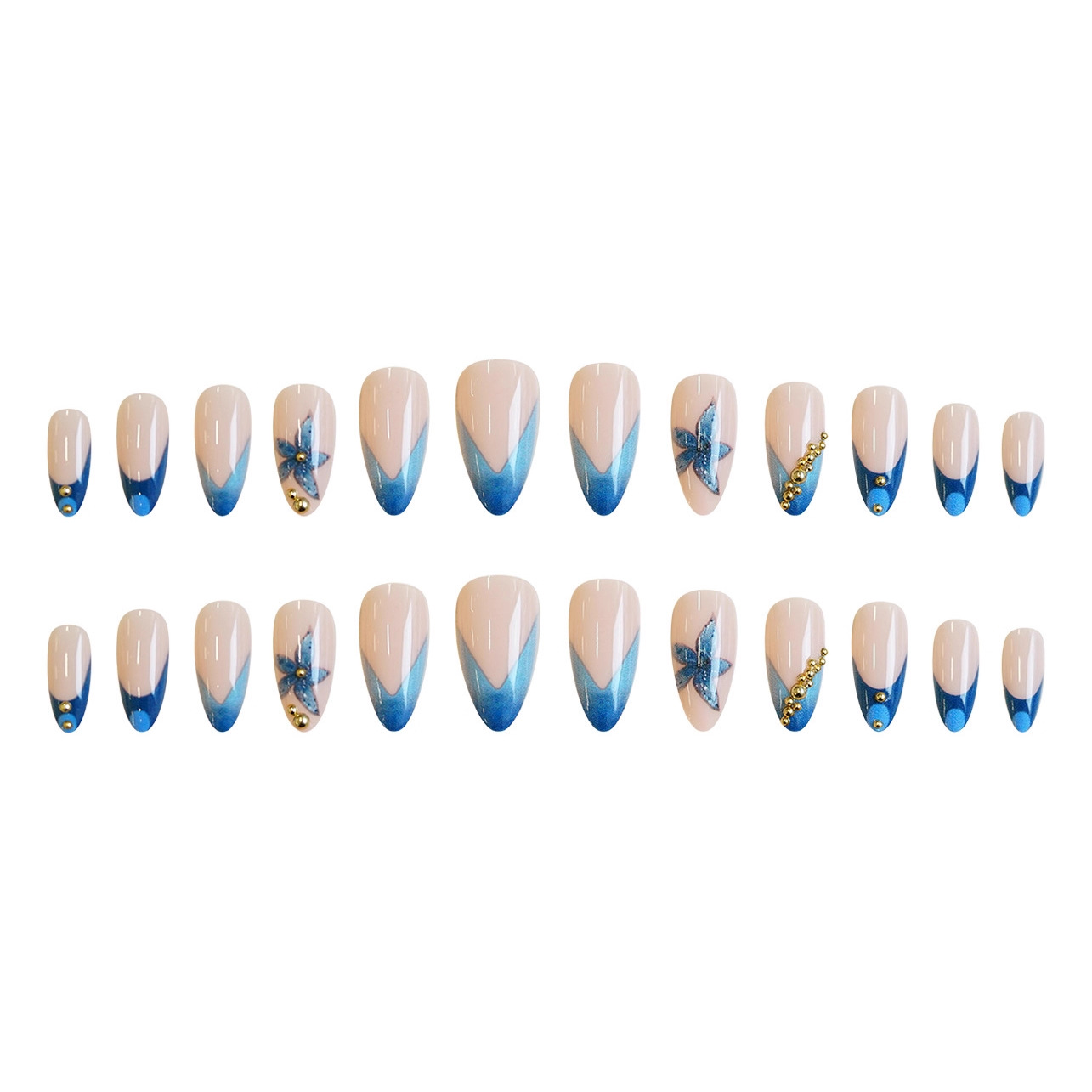 Nude fake nails with pink blue - Nail Art Flower ulasan dan harga