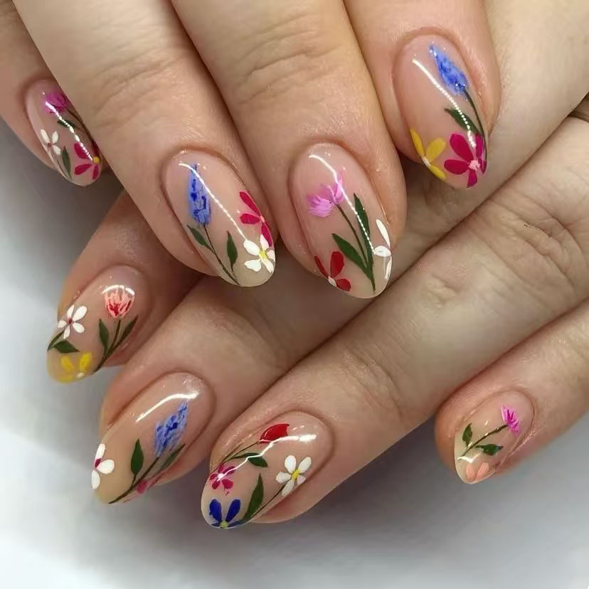 24Pcs Simple Almond Nails Tips - Nail Art Flower ulasan dan harga