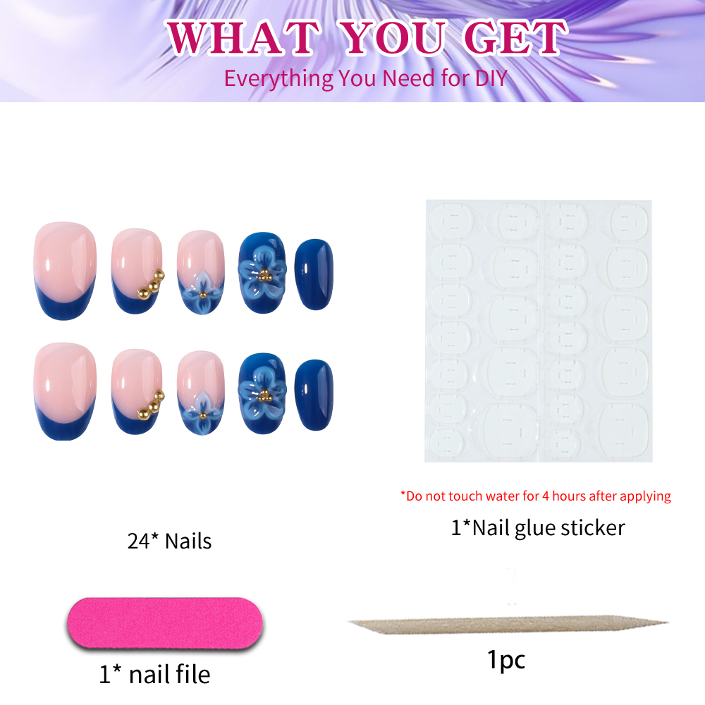 24pcs Short Oval 3D Gel Nail S - Nail Art Flower ulasan dan harga