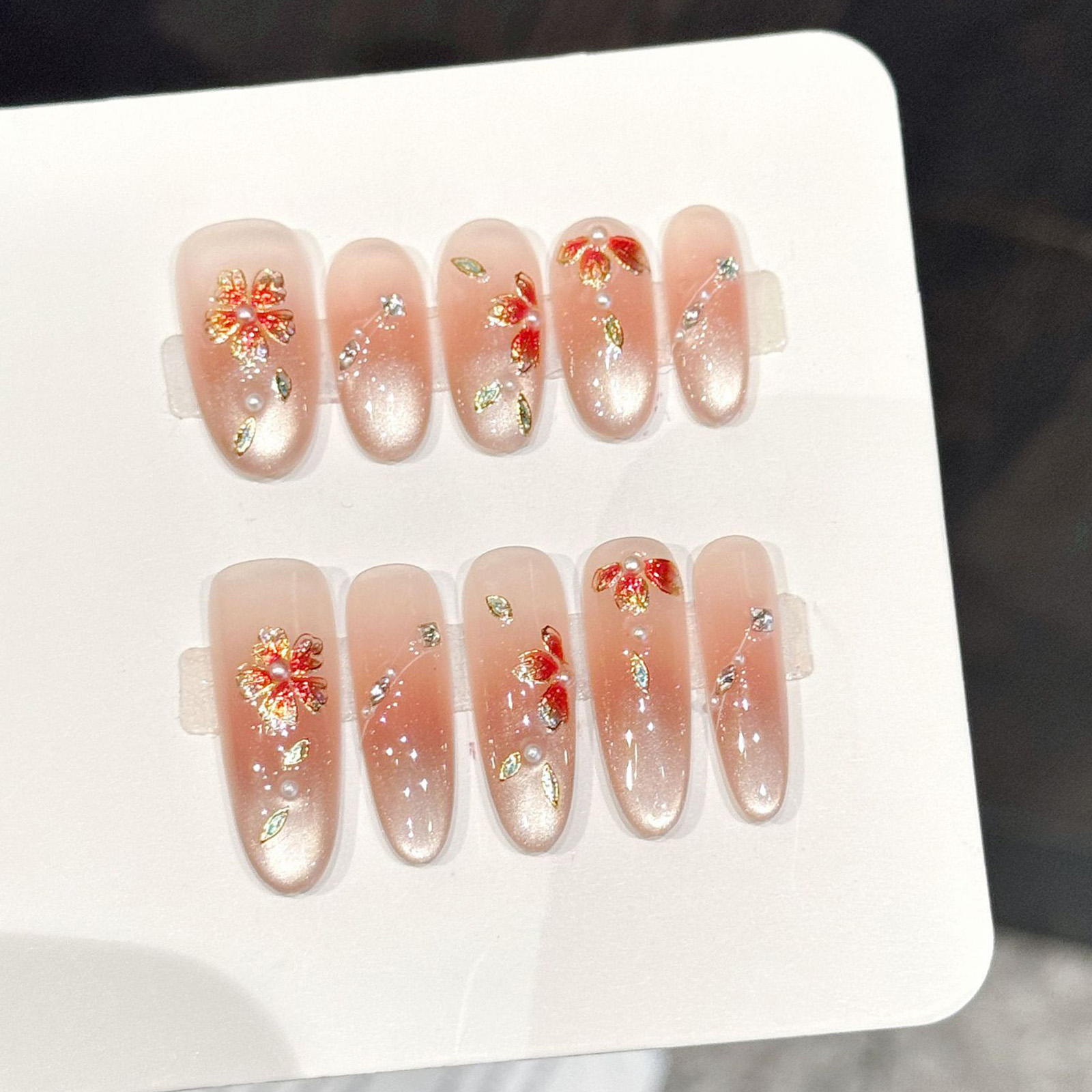 10pcs Handmade Fake Nails Pres - Nail Art Flower ulasan dan harga